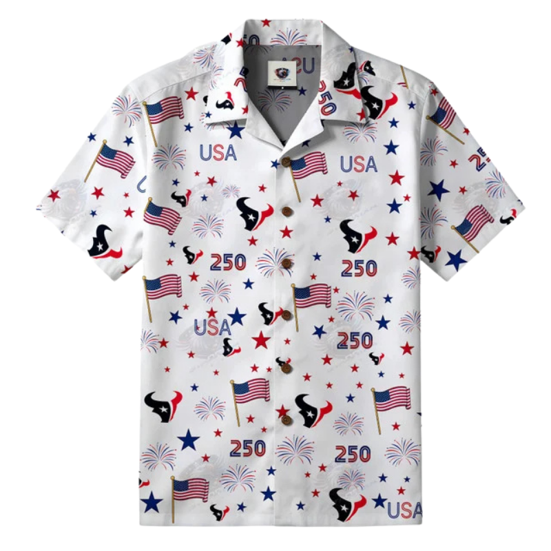 LIMITED EDITION - NEW CUSTOMIZED NFL15 HTT HOUSTON TEXANS PATRIOTIC 250 USA HAWAIIAN SHIRT