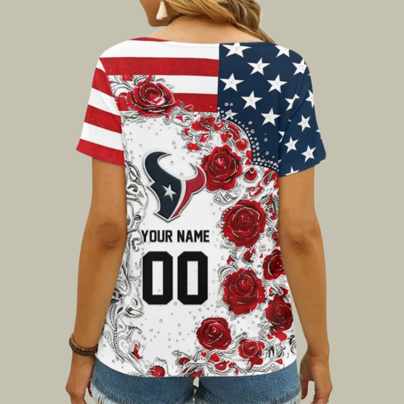 [SPECIAL OFFER] NEW CUSTOMIZED NFL15 HTT HOUSTON TEXANS V-NECK FEMALE SHIRT