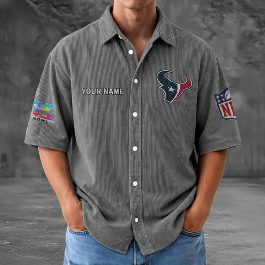 LIMITED EDITION - NEW CUSTOMIZED NFL15 HTT HOUSTON TEXANS SEERSUCKER BUTTON SHIRT