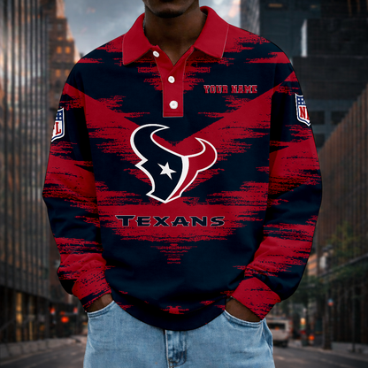 LIMITED EDITION - NEW CUSTOMIZED NFL15 HTT HOUSTON TEXANS MEN LONG SLEEVE POLO