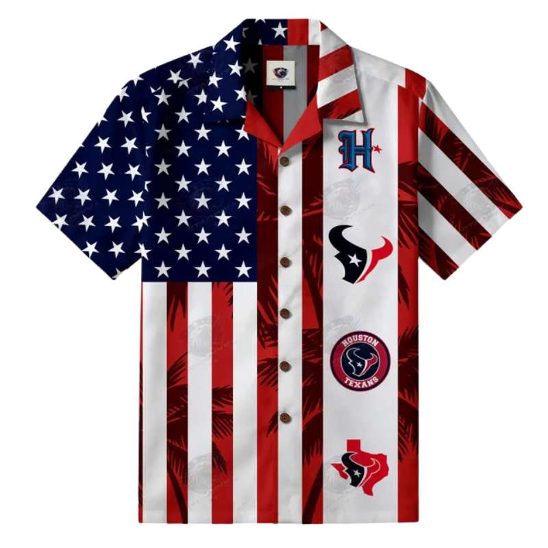 LIMITED EDITION - NEW CUSTOMIZED NFL15 HTT HOUSTON TEXANS PATRIOTIC 250 USA HAWAIIAN SHIRT