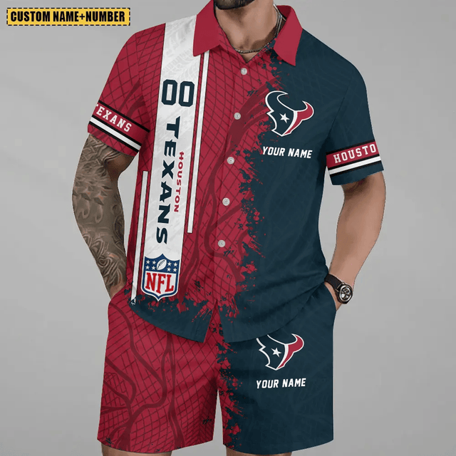 LIMITED RUN - NEW CUSTOMIZED NFL15 HTT HOUSTON TEXANS UNISEX HAWAIIAN SHIRT & SHORTS SET