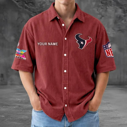 LIMITED EDITION - NEW CUSTOMIZED NFL15 HTT HOUSTON TEXANS SEERSUCKER BUTTON SHIRT