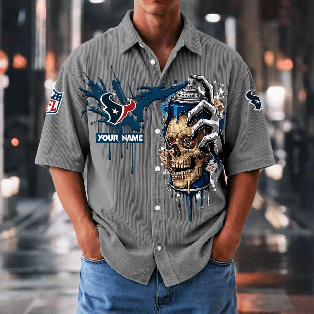 [SPECIAL OFFER] NEW CUSTOMIZED NFL15 HTT HOUSTON TEXANS SEERSUCKER BUTTON SHIRT