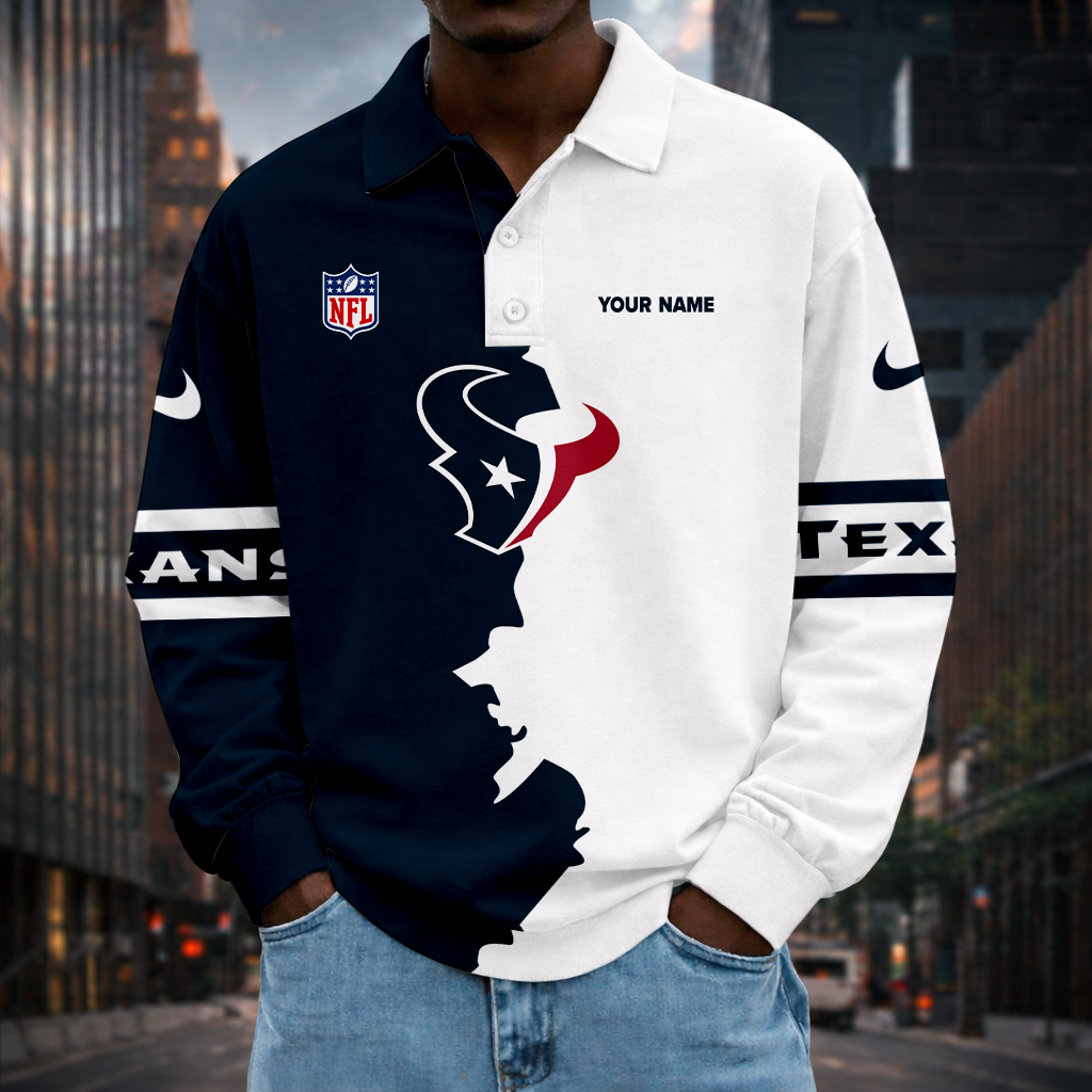 LIMITED EDITION - NEW CUSTOMIZED NFL15 HTT HT TEXANS MEN LONG SLEEVE POLO