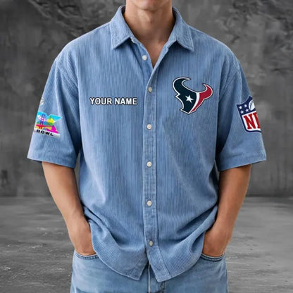 LIMITED EDITION - NEW CUSTOMIZED NFL15 HTT HOUSTON TEXANS SEERSUCKER BUTTON SHIRT