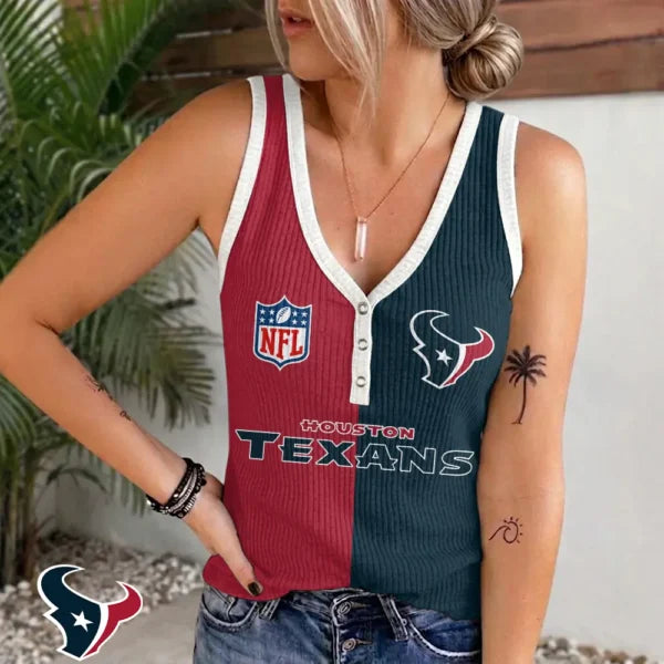 [SPECIAL OFFER] NEW CUSTOMIZED NFL15 HTT HOUSTON TEXANS WOMEN'S V-NECK TANK TOP