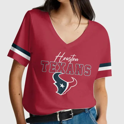 LIMITED EDITION - NEW CUSTOMIZED NFL15 HTT HOUSTON TEXANS V-NECK FEMALE SHIRT