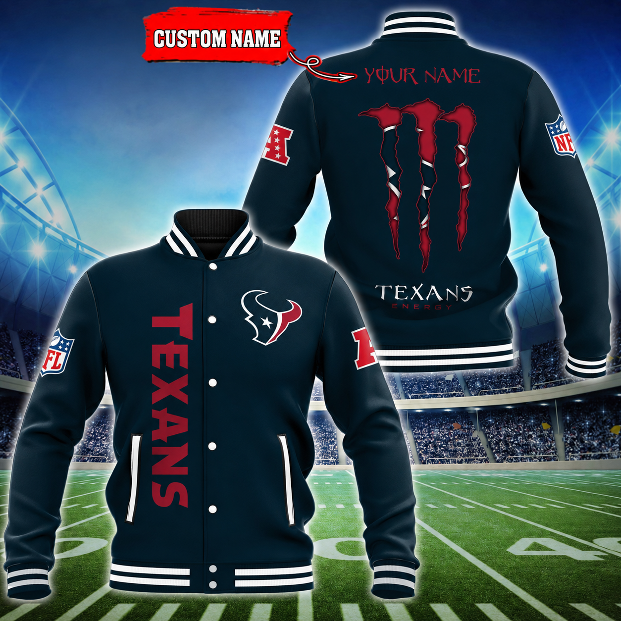LIMITED EDITION - NEW CUSTOMIZED NFL15 HTT HOUSTON TEXANS SATIN VARSITY & BASEBALL JACKET