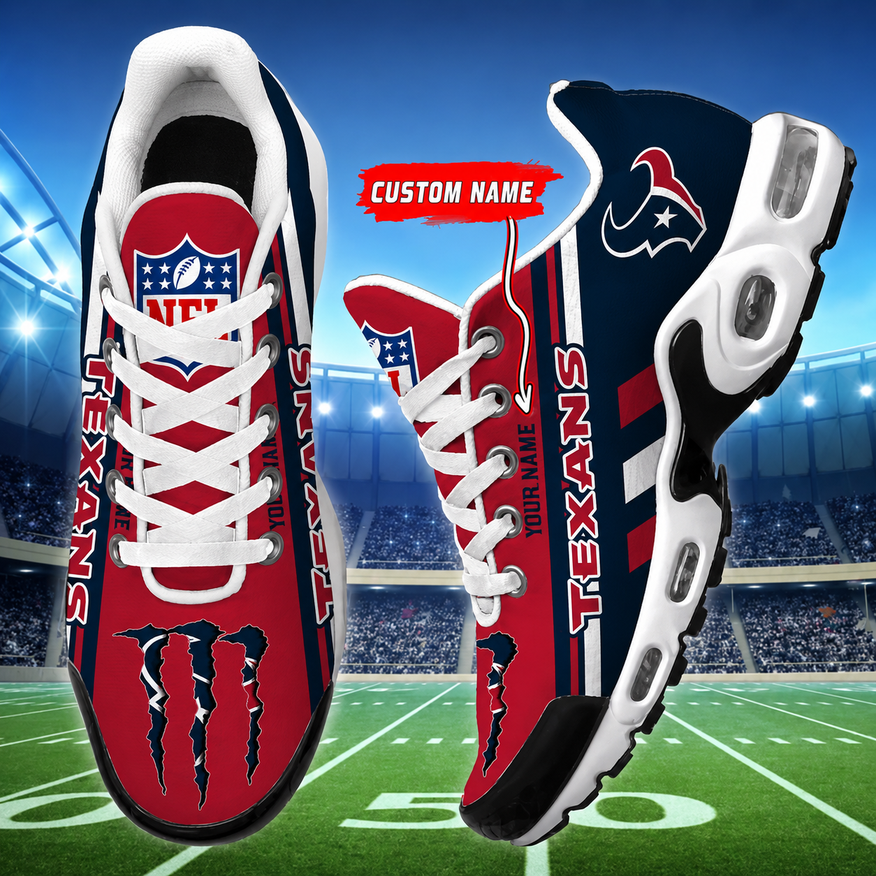 LIMITED EDITION - NEW CUSTOMIZED NFL15 HTT HOUSTON TEXANS AIR MAX PLUS SNEAKERS