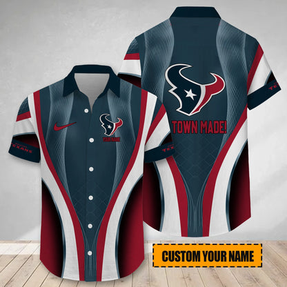 LIMITED EDITION - NEW CUSTOMIZED NFL15 HTT HOUSTON TEXANS SHORT SLEEVE BUTTON-UP SHIRT