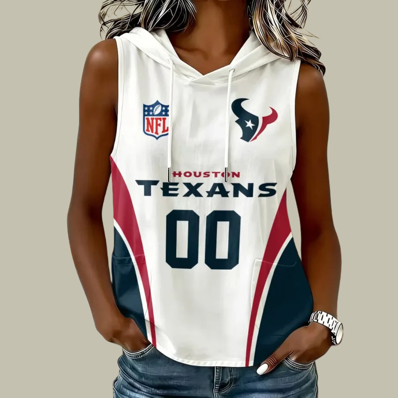 [SPECIAL OFFER] NEW CUSTOMIZED NFL15 HTT HOUSTON TEXANS WOMEN'S SLEEVELESS HOODED POCKET TANK TOP