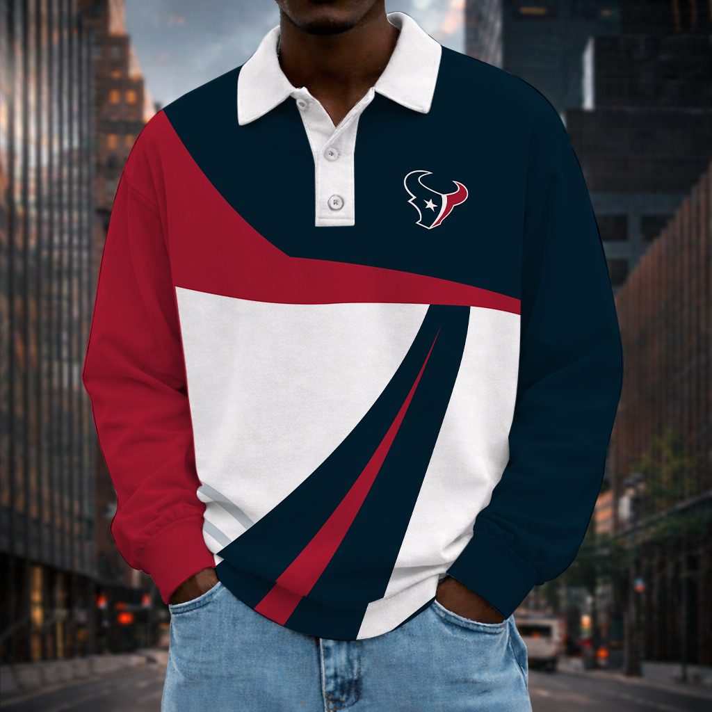 [SPECIAL OFFER] NEW CUSTOMIZED NFL15 HTT HOUSTON TEXANS LONG SLEEVE POLO SHIRT