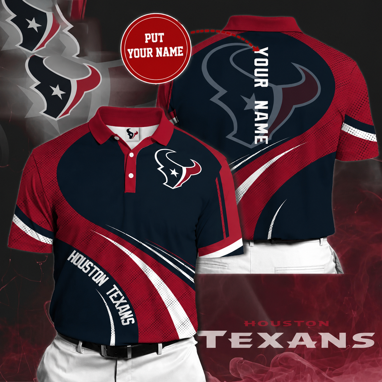 LIMITED EDITION - NEW CUSTOMIZED NFL15 HTT HOUSTON TEXANS POLO SHIRT