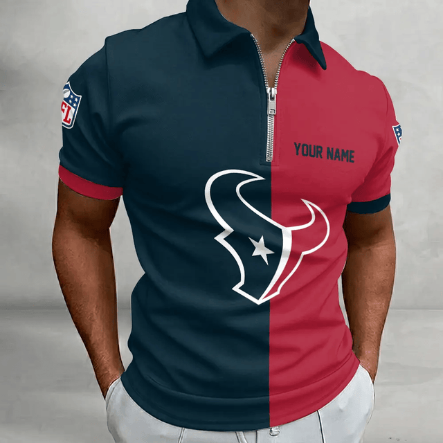 [SPECIAL OFFER] NEW CUSTOMIZED NFL15 HTT HOUSTON TEXANS ZIP POLO SHIRT