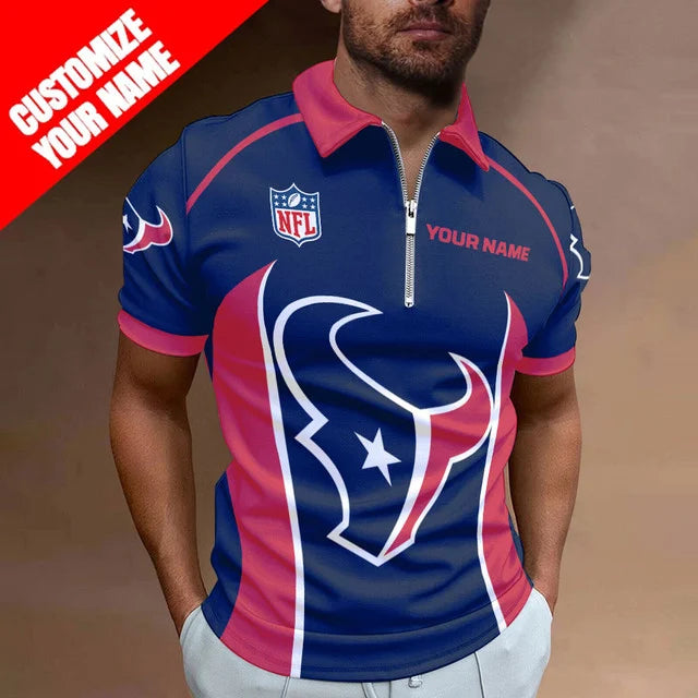 LIMITED EDITION - NEW CUSTOMIZED NFL15 HTT HOUSTON TEXANS ZIP POLO SHIRT