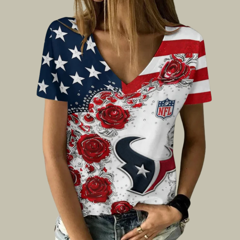 [SPECIAL OFFER] NEW CUSTOMIZED NFL15 HTT HOUSTON TEXANS V-NECK FEMALE SHIRT