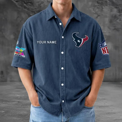 LIMITED EDITION - NEW CUSTOMIZED NFL15 HTT HOUSTON TEXANS SEERSUCKER BUTTON SHIRT