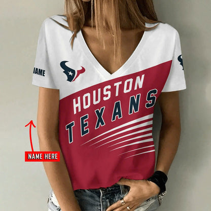[SPECIAL OFFER] NEW CUSTOMIZED NFL15 HTT HOUSTON TEXANS V-NECK FEMALE SHIRT
