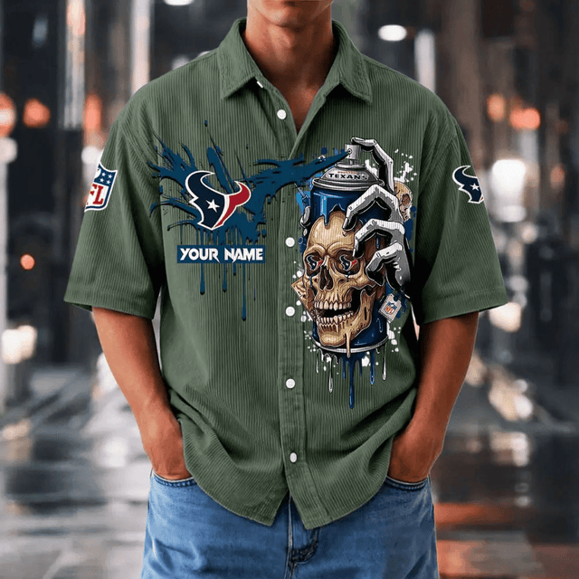 [SPECIAL OFFER] NEW CUSTOMIZED NFL15 HTT HOUSTON TEXANS SEERSUCKER BUTTON SHIRT