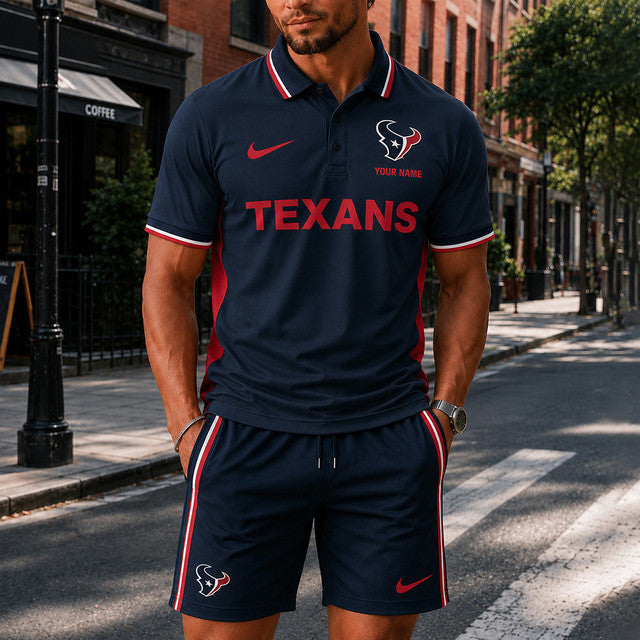 [SPECIAL OFFER] NEW CUSTOMIZED NFL15 HTT HOUSTON TEXANS POLO SHIRT & SHORT PANTS