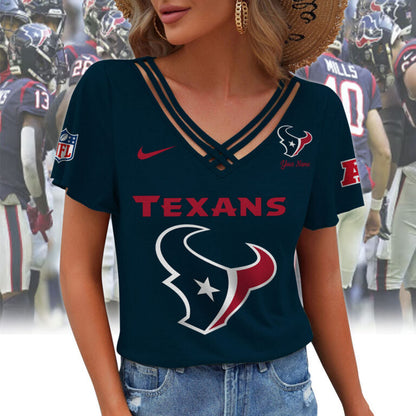 [SPECIAL OFFER] NEW CUSTOMIZED NFL15 HTT HOUSTON TEXANS V-NECK SHIRT