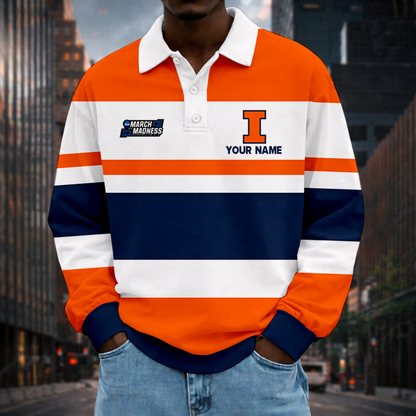 LIMITED EDITION - NEW CUSTOMIZED NCAA MAM15 IFI ILLINOIS FIGHTING ILLINI UNISEX LONG SLEEVE POLO