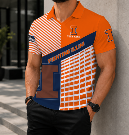 VIRAL EDITION - NEW CUSTOMIZED NCAA MAM15 IFI ILLINOIS FIGHTING ILLINI POLO SHIRT