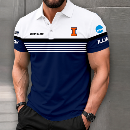 LIMITED EDITION - NEW CUSTOMIZED NCAA MAM15 IFI ILLINOIS FIGHTING ILLINI POLO SHIRT