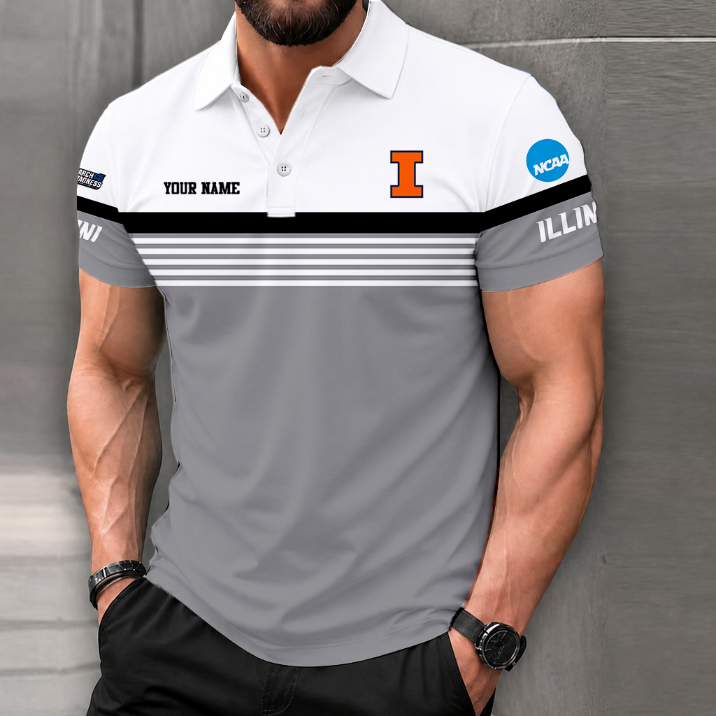 LIMITED EDITION - NEW CUSTOMIZED NCAA MAM15 IFI ILLINOIS FIGHTING ILLINI POLO SHIRT