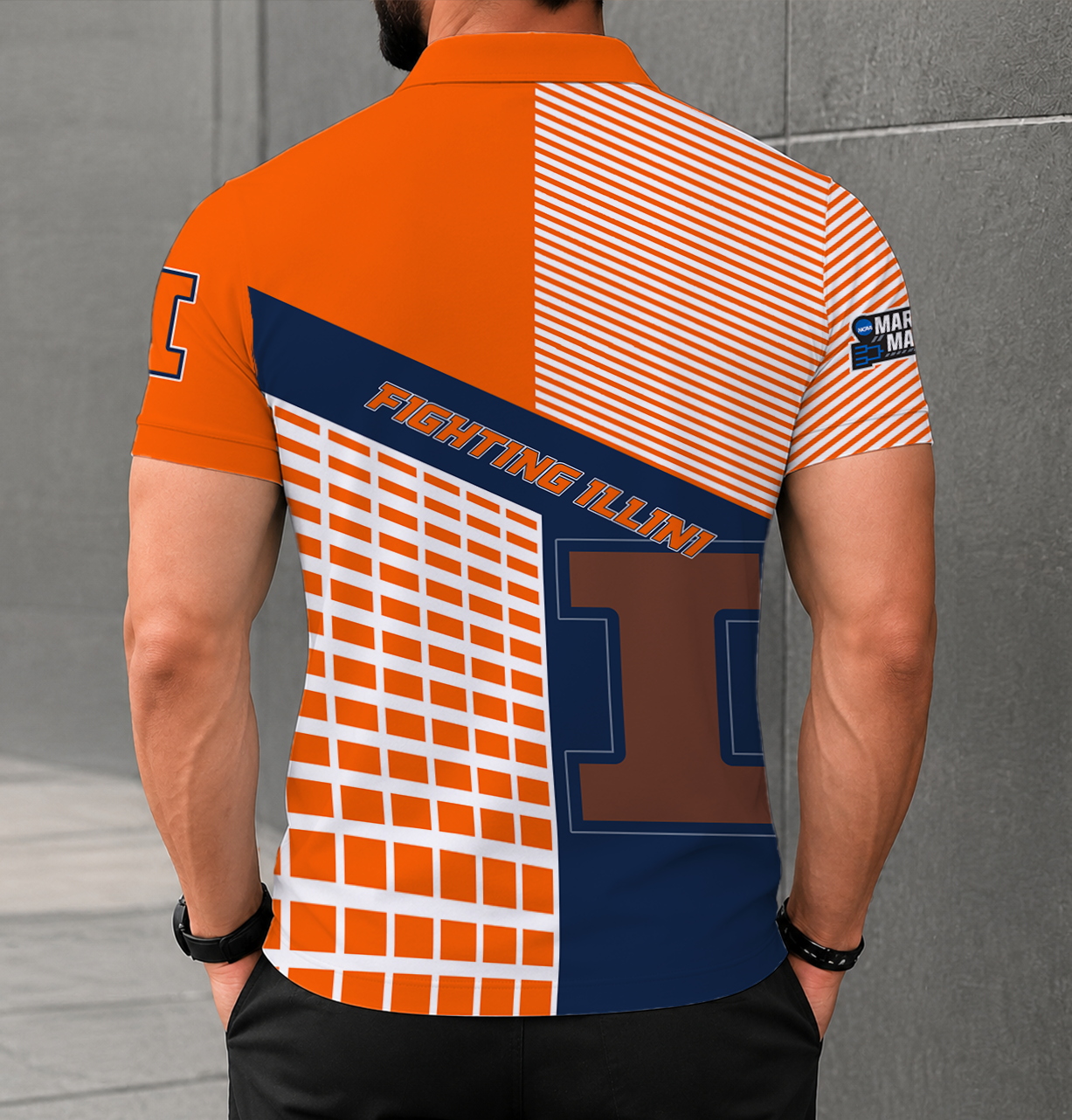VIRAL EDITION - NEW CUSTOMIZED NCAA MAM15 IFI ILLINOIS FIGHTING ILLINI POLO SHIRT