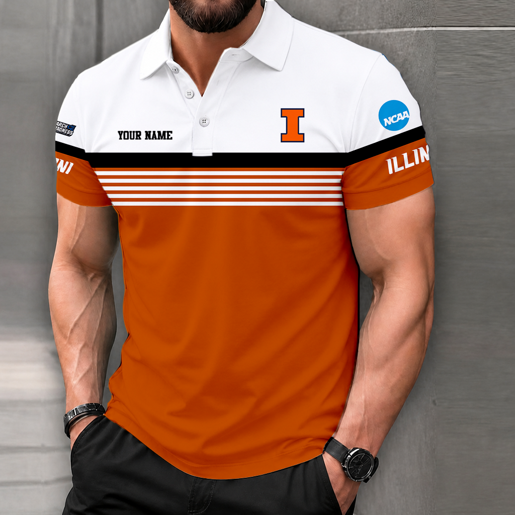 LIMITED EDITION - NEW CUSTOMIZED NCAA MAM15 IFI ILLINOIS FIGHTING ILLINI POLO SHIRT