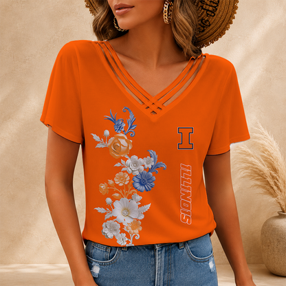 [FAN FAVORITE] NEW CUSTOMIZED NCAA MAM15 IFI ILLINOIS FIGHTING ILLINI V-NECK SHIRT