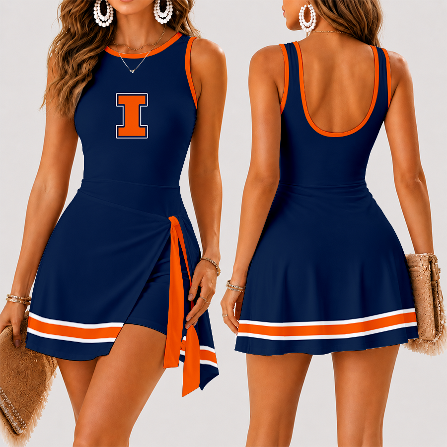 [FAN FAVORITE] NEW CUSTOMIZED NCAA MAM15 IFI ILLINOIS FIGHTING ILLINI WOMEN'S SUMMER SKORT DRESS