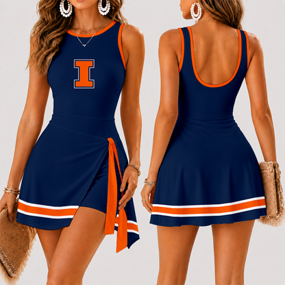[FAN FAVORITE] NEW CUSTOMIZED NCAA MAM15 IFI ILLINOIS FIGHTING ILLINI WOMEN'S SUMMER SKORT DRESS