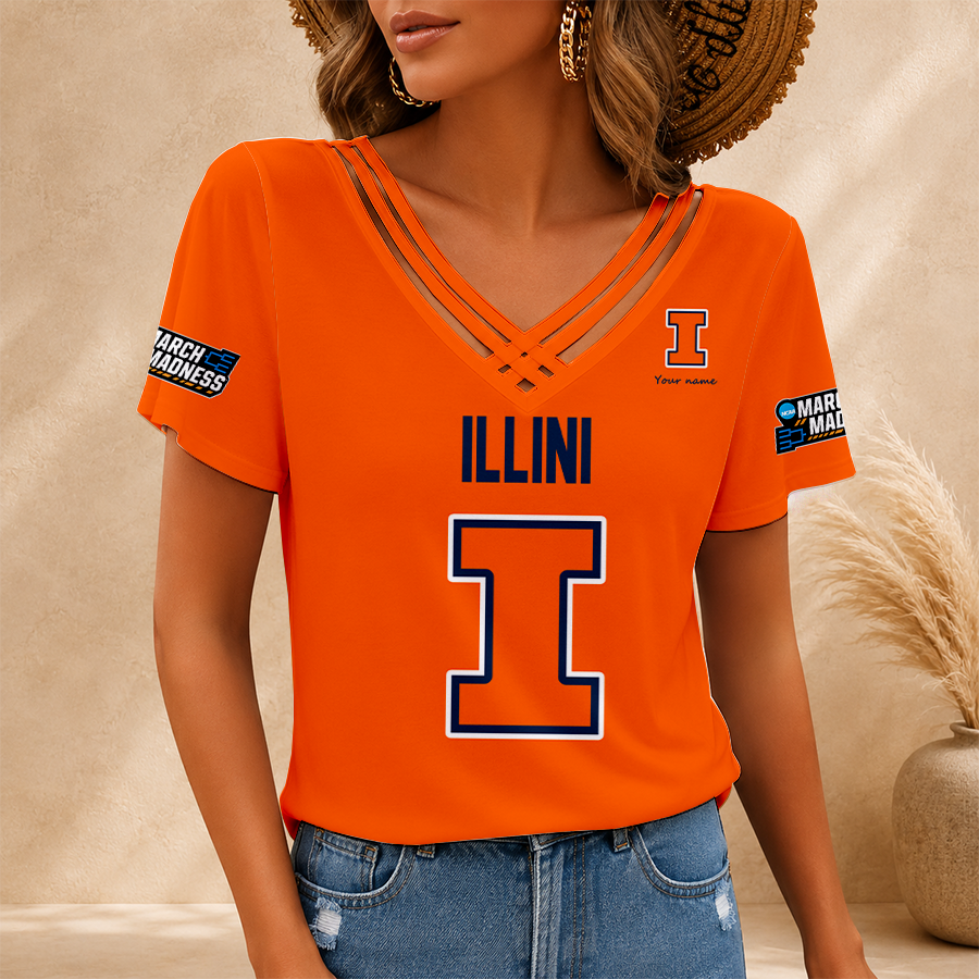 [FAN FAVORITE] NEW CUSTOMIZED NCAA MAM15 IFI ILLINOIS FIGHTING ILLINI V-NECK SHIRT
