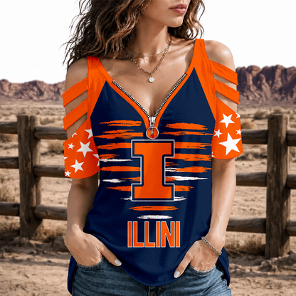 [FAN FAVORITE] NEW CUSTOMIZED NCAA MAM15 IFI ILLINOIS FIGHTING ILLINI STRAPPY COLD-SHOULDER TOP