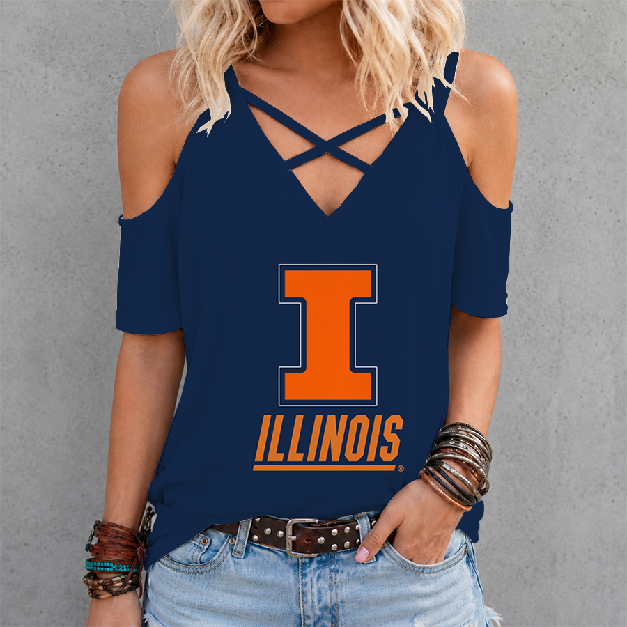 [FAN FAVORITE] NEW CUSTOMIZED NCAA MAM15 IFI ILLINOIS FIGHTING ILLINI CRISS CROSS V-NECK TOP