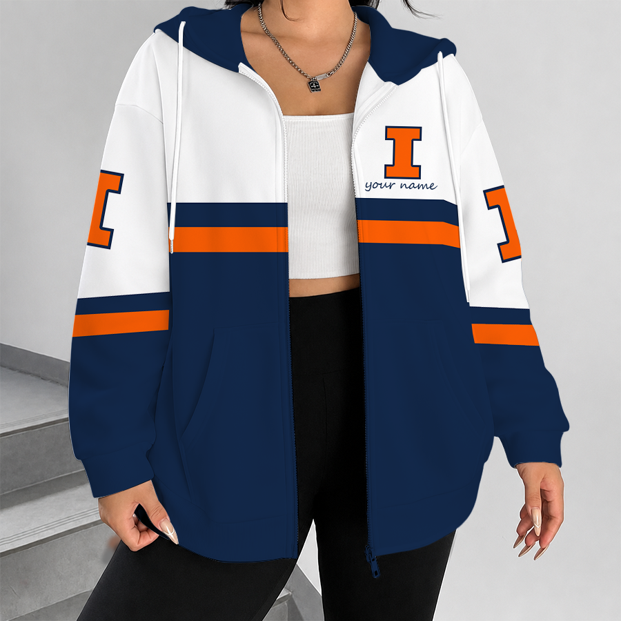 [FAN FAVORITE] NEW CUSTOMIZED NCAA MAM15 IFI ILLINOIS FIGHTING ILLINI STRAPPY ZIP HOODIE