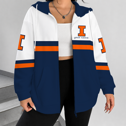[FAN FAVORITE] NEW CUSTOMIZED NCAA MAM15 IFI ILLINOIS FIGHTING ILLINI STRAPPY ZIP HOODIE