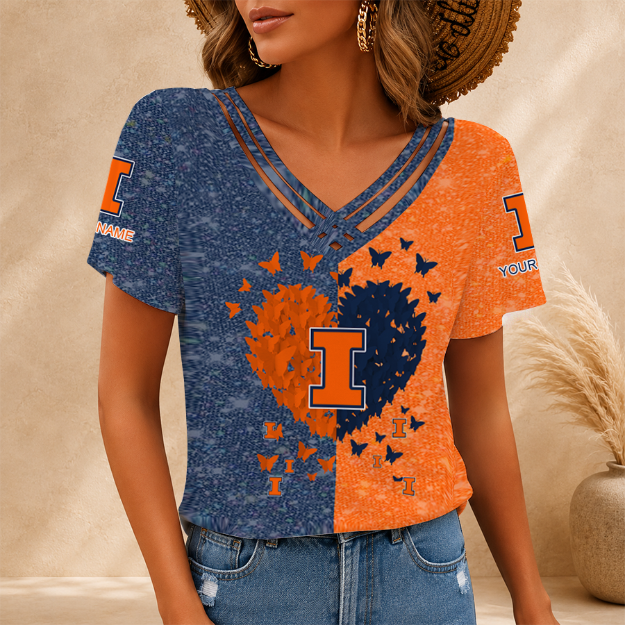 [FAN FAVORITE] NEW CUSTOMIZED NCAA MAM15 IFI ILLINOIS FIGHTING ILLINI V-NECK SHIRT