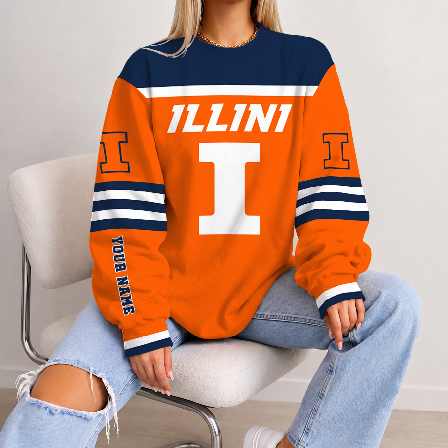 [FAN FAVORITE] NEW CUSTOMIZED NCAA MAM15 IFI ILLINOIS FIGHTING ILLINI STRAPPY UNISEX SWEATSHIRT