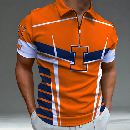 [FAN FAVORITE] NEW CUSTOMIZED NCAA MAM15 IFI ILLINOIS FIGHTING ILLINI STRAPPY POLO SHIRT
