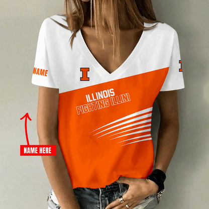 [FAN FAVORITE] NEW CUSTOMIZED NCAA MAM15 IFI ILLINOIS FIGHTING ILLINI STRAPPY V-NECK FEMALE SHIRT