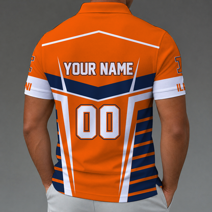 [FAN FAVORITE] NEW CUSTOMIZED NCAA MAM15 IFI ILLINOIS FIGHTING ILLINI STRAPPY POLO SHIRT