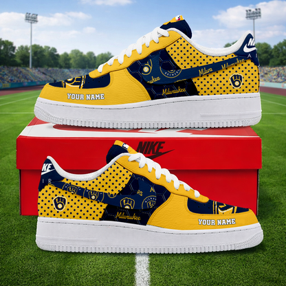 LIMITED EDITION - NEW CUSTOMIZED MLB15 MBS MILWAUKEE BREWERS AF1 SNEAKERS