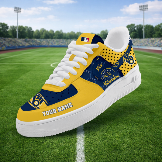 LIMITED EDITION - NEW CUSTOMIZED MLB15 MBS MILWAUKEE BREWERS AF1 SNEAKERS