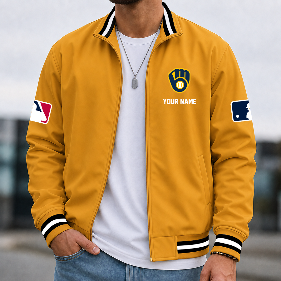 [FLASH SALE] NEW CUSTOMIZED MLB15 MBS MILWAUKEE BREWERS MULTICOLOR MEN'S CASUAL JACKET