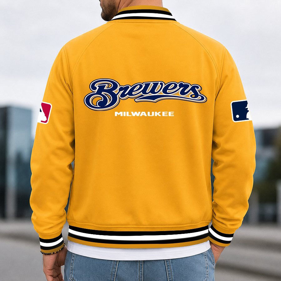 [FLASH SALE] NEW CUSTOMIZED MLB15 MBS MILWAUKEE BREWERS MULTICOLOR MEN'S CASUAL JACKET
