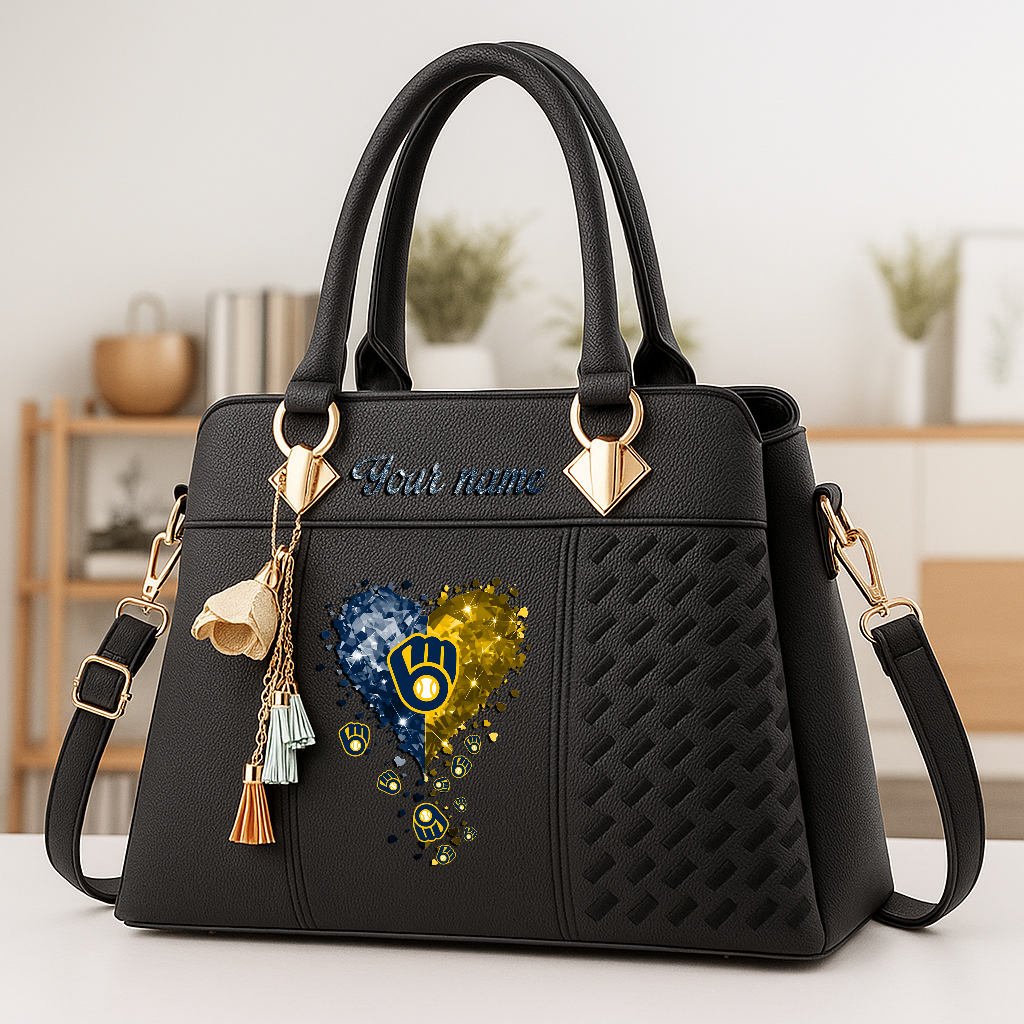 LIMITED EDITION - NEW CUSTOMIZED MLB15 MBS MILWAUKEE BREWERS ZIP HANDBAG MULTICOLOR